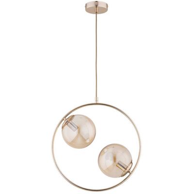 ALFA Adino Modern Ring Pendant Light 62440, Brass/gold Metal Ceiling Lamp With 2 Globe Shades, 2xe14 Max 10w, Dimmable, 85cm For Living Room Dining Office ALFA Adino Modern Ring Pendant Light 62440, Brass/gold Metal Ceiling Lamp With 2 Globe Shades, 2xe14 Max 10w, Dimmable, 85cm For Living Room Dining Office