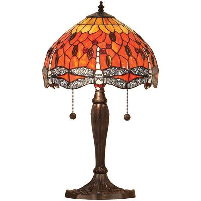 INTERIORS 1900 Interiors Dragonfly Flame - Lampada Da Tavolo Piccola A 2 Luci Bronzo Scuro, Rosso, Vetro Stile Tiffany, E27 INTERIORS 1900 Interiors Dragonfly Flame - Lampada Da Tavolo Piccola A 2 Luci Bronzo Scuro, Rosso, Vetro Stile Tiffany, E27