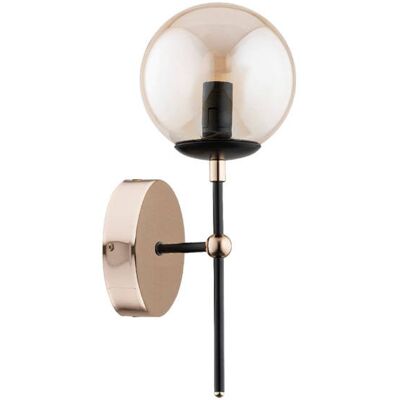 ALFA Tanos Modern Wall Sconce Light, Matte Black Metal With Amber Glass Globe, 1x E14 Max 10w, Dimmable Indoor Ip20 Wall Lamp For Bedroom Living Room Hallway, 38cm ALFA Tanos Modern Wall Sconce Light, Matte Black Metal With Amber Glass Globe, 1x E14 Max 10w, Dimmable Indoor Ip20 Wall Lamp For Bedroom Living Room Hallway, 38cm