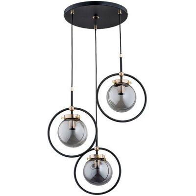 ALFA Akira Industrial Round Triple Pendant Ceiling Lamp, 3x E14 Socket, Black & Gold Metal, 40cm Shade, 90cm Drop, Dimmable With Bulbs, Modern Dining Room Light ALFA Akira Industrial Round Triple Pendant Ceiling Lamp, 3x E14 Socket, Black & Gold Metal, 40cm Shade, 90cm Drop, Dimmable With Bulbs, Modern Dining Room Light
