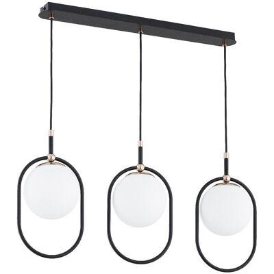ALFA Amaro Minimalist 3-light Pendant Ceiling Lamp, Black Metal Frame, White Glass Globe Shades, Old-gold Accents, 3xe14 Max 10w, 90cm Height, Ip20 Indoor ALFA Amaro Minimalist 3-light Pendant Ceiling Lamp, Black Metal Frame, White Glass Globe Shades, Old-gold Accents, 3xe14 Max 10w, 90cm Height, Ip20 Indoor
