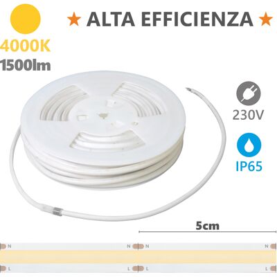 ALCAPOWER Striscia Led 20m Hem Ip65 4000k 15w/m 1500lm/m 230v Serie Milky Ad Alta Efficienza Per Illuminazione Professionale Professionale ALCAPOWER Striscia Led 20m Hem Ip65 4000k 15w/m 1500lm/m 230v Serie Milky Ad Alta Efficienza Per Illuminazione Professionale Professionale