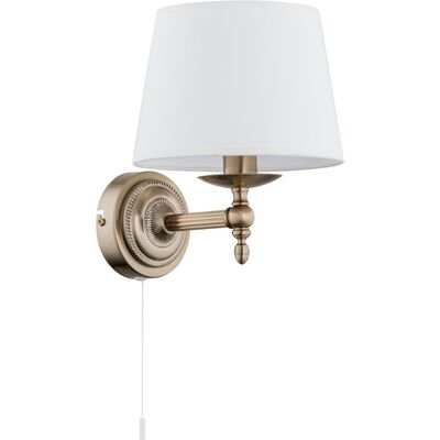ALFA Roksana Wall Sconce 1-light Brass/gold Metal With White Fabric Shade, E14 Max 40w, Dimmable Indoor Ip20, Classic Bedroom/living Room Lamp, 24cm, 16070 ALFA Roksana Wall Sconce 1-light Brass/gold Metal With White Fabric Shade, E14 Max 40w, Dimmable Indoor Ip20, Classic Bedroom/living Room Lamp, 24cm, 16070