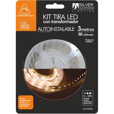 SILVER ELECTRONICS Kit Strip Led 3m 12v 4,8w/m Light Warm 3000k Ip20 Include Alimentatore E Dimmer Monocolore De 230vac 240326 SILVER ELECTRONICS Kit Strip Led 3m 12v 4,8w/m Light Warm 3000k Ip20 Include Alimentatore E Dimmer Monocolore De 230vac 240326