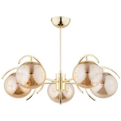 ALFA El-dorado Industrial Decorative Ceiling Lamp, 5-light Pendant Chandelier, Brass/gold Metal With Amber Accents, E14 Max 10w, Dimmable, 64cm Wide, 47cm High ALFA El-dorado Industrial Decorative Ceiling Lamp, 5-light Pendant Chandelier, Brass/gold Metal With Amber Accents, E14 Max 10w, Dimmable, 64cm Wide, 47cm High