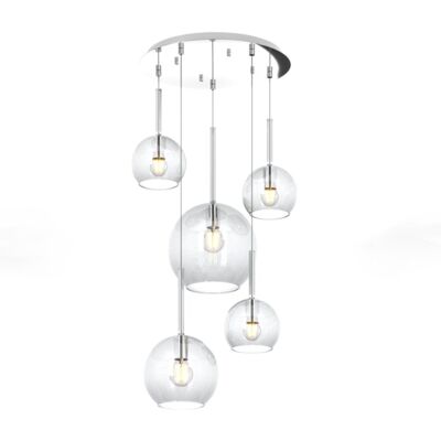 TOP-LIGHT - Sosp. Cromo Tonda 5 Luci Vetri (1 Grande+1 Medio+3 Piccolo) Tutti Trasparente 1155cr-s5 Tmix-tr TOP-LIGHT - Sosp. Cromo Tonda 5 Luci Vetri (1 Grande+1 Medio+3 Piccolo) Tutti Trasparente 1155cr-s5 Tmix-tr