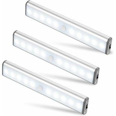 SIOKS Tre Luci Per Armadietti Da 10 Led Ciascuna, Senza Fili, Ricaricabili Tramite Usb, Magnetiche, Con Sensore Di Movimento, 2 Modalità Di Illuminazione, Portatili. Luci Per Armadi, Luci Di Emergenza, Luci SIOKS Tre Luci Per Armadietti Da 10 Led Ciascuna, Senza Fili, Ricaricabili Tramite Usb, Magnetiche, Con Sensore Di Movimento, 2 Modalità Di Illuminazione, Portatili. Luci Per Armadi, Luci Di Emergenza, Luci