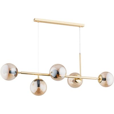 ALFA Dansa 63019 Modern Gold/brass & Amber Glass Chandelier, 5-light E14 Ceiling Pendant, Dimmable, Adjustable Drop Up To 80 Cm, 110 Cm Wide, Ip20 Indoor ALFA Dansa 63019 Modern Gold/brass & Amber Glass Chandelier, 5-light E14 Ceiling Pendant, Dimmable, Adjustable Drop Up To 80 Cm, 110 Cm Wide, Ip20 Indoor