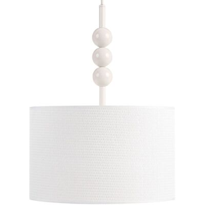 BELIANI Lampada A Sospensione In Metallo Con Paralume A Tamburo In Tessuto Stile Bianco Loky BELIANI Lampada A Sospensione In Metallo Con Paralume A Tamburo In Tessuto Stile Bianco Loky