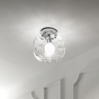 PERENZ Skin Plafoniera 1 Luce Vetro Trasparente Martellato Finitura Cromo Attacco E27 Diametro 30cm PERENZ Skin Plafoniera 1 Luce Vetro Trasparente Martellato Finitura Cromo Attacco E27 Diametro 30cm