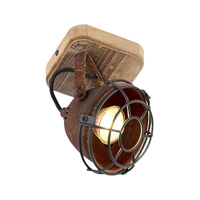 Qazqa Lampada Industriale Regolabile in Legno e Acciaio - Corpo Illuminazione Qazqa Lampada Industriale Regolabile in Legno e Acciaio - Corpo Illuminazione