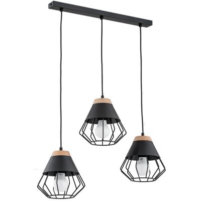 ALFA Rina Loft Industrial Pendant Light 3xe27, Black Metal Cage Shades With Wood Accents, 3-light Hanging Ceiling Lamp 90cm For Kitchen Island Dining Living Room ALFA Rina Loft Industrial Pendant Light 3xe27, Black Metal Cage Shades With Wood Accents, 3-light Hanging Ceiling Lamp 90cm For Kitchen Island Dining Living Room