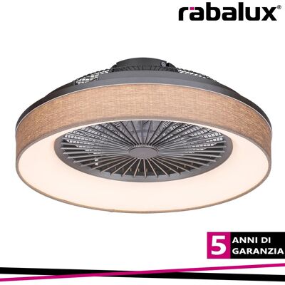 RABALUX Benicio, Led Ceiling Fan Lamp,silver With Grey Fabric Shade, RABALUX Benicio, Led Ceiling Fan Lamp,silver With Grey Fabric Shade,