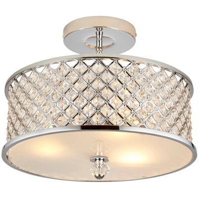 Endon Hudson - Plafoniera A 3 Luci Semi-filo In Metallo Con Perline Di Cristallo E Diffusore In Vetro, Attacco E27 Endon Hudson - Plafoniera A 3 Luci Semi-filo In Metallo Con Perline Di Cristallo E Diffusore In Vetro, Attacco E27