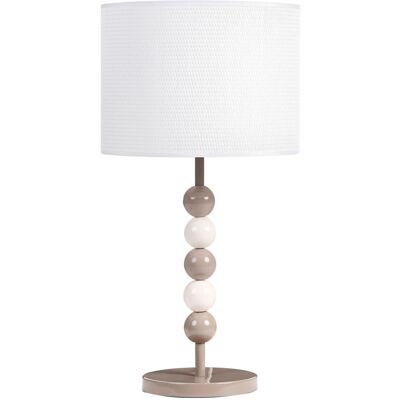BELIANI Lampada Da Tavolo In Metallo Con Paralume A Tamburo In Tessuto Bianco E Beige Loky BELIANI Lampada Da Tavolo In Metallo Con Paralume A Tamburo In Tessuto Bianco E Beige Loky
