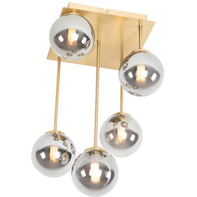 Qazqa Athens Lampada a soffitto moderna dorata vetro fumé 5 luci Qazqa Athens Lampada a soffitto moderna dorata vetro fumé 5 luci