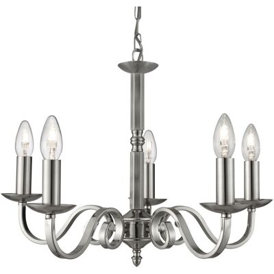 SEARCHLIGHT Lampadario Contemporaneo Richmond Acciaio Argento 5 Luci E14 SEARCHLIGHT Lampadario Contemporaneo Richmond Acciaio Argento 5 Luci E14