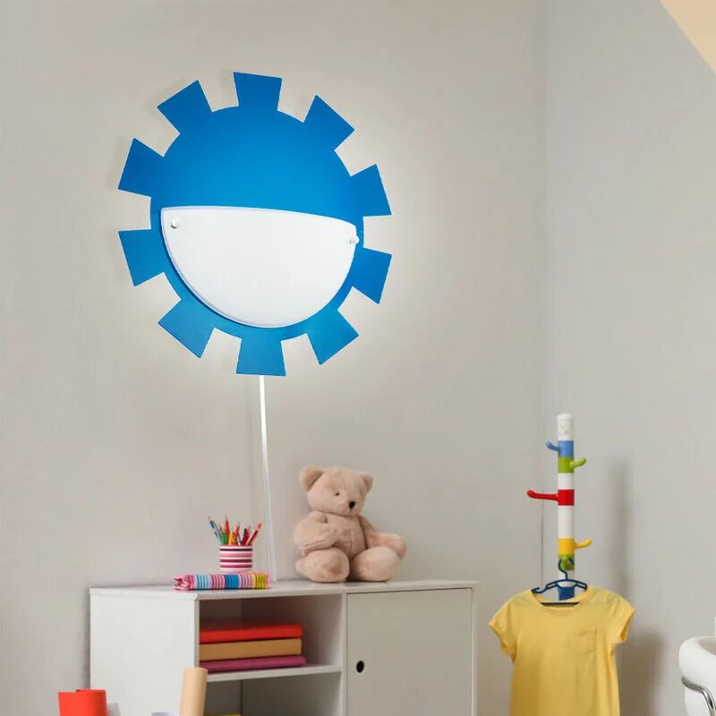 ETC-SHOP - Lampe de chambre d'enfant Lampe de salle de jeux Applique murale Applique Lampe enfant, acier verre blanc bleu, 1x led 4W 3000K, DxH 35x8cm