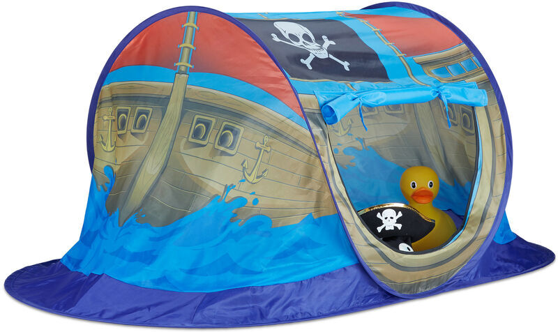 RELAXDAYS Tenda per bambini pop up nave pirata casetta giocattolo da bambino interni & esterni HxLxP 68x170x85cm blu -