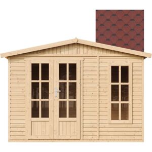 TIMBELA Casetta Da Giardino 6m2 - 332x222xa232 Cm - Casetta In Legno Da Giardino - Capanno In Legno - Studio Giardino - Con Tegole Bituminose Rosse M334fb+h334fbred TIMBELA Casetta Da Giardino 6m2 - 332x222xa232 Cm - Casetta In Legno Da Giardino - Capanno In Legno - Studio Giardino - Con Tegole Bituminose Rosse M334fb+h334fbred