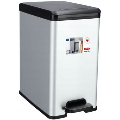 CURVER Pattumiera Slim - Pattumiera Rettangolare A Pedale Da 25 Litri - Chiusura Ammortizzata - Aspetto Metallo - Per Cucina, Ufficio, Bagno - 39,3x25x45,4 Cm - Grigio - CURVER Pattumiera Slim - Pattumiera Rettangolare A Pedale Da 25 Litri - Chiusura Ammortizzata - Aspetto Metallo - Per Cucina, Ufficio, Bagno - 39,3x25x45,4 Cm - Grigio -