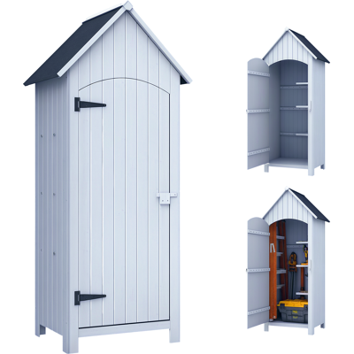 OEM Casetta Porta Attrezzi In Legno A 3 Mensole Con Tetto Impermeabile In Bitume, 77.5x54.2x179.5 Cm, Bianco OEM Casetta Porta Attrezzi In Legno A 3 Mensole Con Tetto Impermeabile In Bitume, 77.5x54.2x179.5 Cm, Bianco