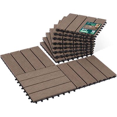 VOUNOT ® Set Da 16 Piastrelle Ad Incastro In Wpc 30x30 Cm, Pavimento Da Esterno Antiscivolo E Drenante, Tagliabili, Marrone VOUNOT ® Set Da 16 Piastrelle Ad Incastro In Wpc 30x30 Cm, Pavimento Da Esterno Antiscivolo E Drenante, Tagliabili, Marrone