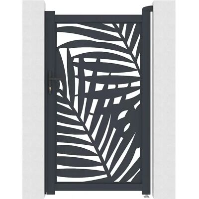 Unique Cancelletto Battente In Alluminio Con Motivo Tropicale In Taglio Laser L103 X H181 Cm Antracite - Togiro Unique Cancelletto Battente In Alluminio Con Motivo Tropicale In Taglio Laser L103 X H181 Cm Antracite - Togiro