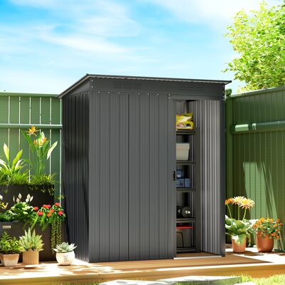 PZCC Casetta Da Giardino In Metallo 1,37 M², Casetta Per Attrezzi Con Montaggio Semplice, Tetto A Falda Unica, Porta Scorrevole, Ventilazione, Guanti PZCC Casetta Da Giardino In Metallo 1,37 M², Casetta Per Attrezzi Con Montaggio Semplice, Tetto A Falda Unica, Porta Scorrevole, Ventilazione, Guanti