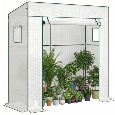 OEM Serra Per Piante Con 2 Finestre Laterali A Rete E Ingresso Avvolgibile, In Pe E Acciaio, 196x77x197 Cm, Bianco OEM Serra Per Piante Con 2 Finestre Laterali A Rete E Ingresso Avvolgibile, In Pe E Acciaio, 196x77x197 Cm, Bianco