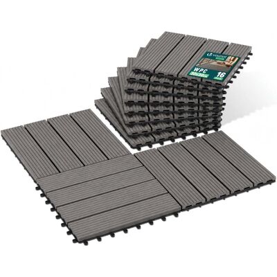 VOUNOT ® Set Da 16 Piastrelle Ad Incastro In Wpc 30x30 Cm, Pavimento Da Esterno Antiscivolo E Drenante, Tagliabili, Grigio VOUNOT ® Set Da 16 Piastrelle Ad Incastro In Wpc 30x30 Cm, Pavimento Da Esterno Antiscivolo E Drenante, Tagliabili, Grigio