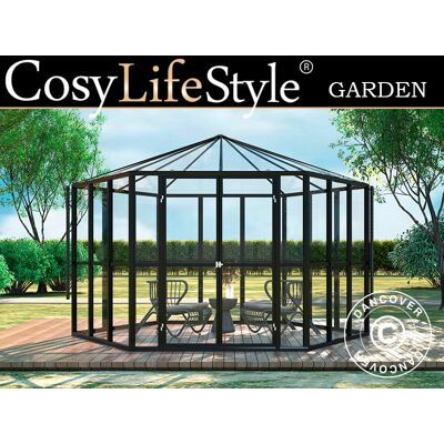 DANCOVER Serra Orangerie Esagonale In Vetro 8,42m², 3,12x3,6x2,42m, Nero - DANCOVER Serra Orangerie Esagonale In Vetro 8,42m², 3,12x3,6x2,42m, Nero -