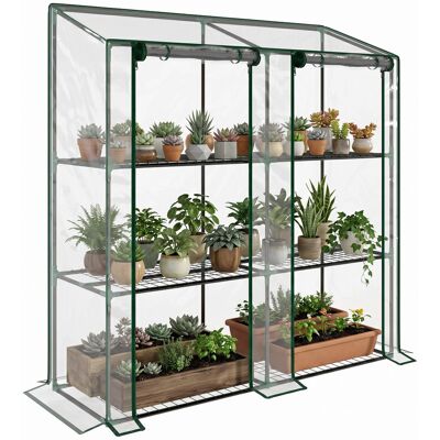 OEM Serra Da Giardino Con Copertura In Pe, 6 Mensole E 2 Porte Avvolgibili, 143x46x151cm, Trasparente OEM Serra Da Giardino Con Copertura In Pe, 6 Mensole E 2 Porte Avvolgibili, 143x46x151cm, Trasparente