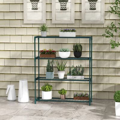 PZCC Supporto Per Piante A 4 Livelli Con Struttura In Acciaio Per Giardino E Patio, 89x28x107 Cm, Verde Scuro. PZCC Supporto Per Piante A 4 Livelli Con Struttura In Acciaio Per Giardino E Patio, 89x28x107 Cm, Verde Scuro.