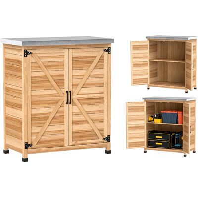 Zone Armadio Da Esterno Con Ripiano Interno E Banco Da Lavoro, In Legno E Acciaio Zincato, 79x43x92 Cm, Color Legno Zone Armadio Da Esterno Con Ripiano Interno E Banco Da Lavoro, In Legno E Acciaio Zincato, 79x43x92 Cm, Color Legno