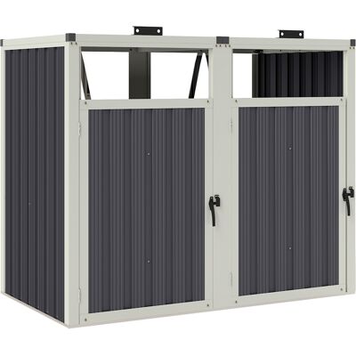 Zone Ricovero Per 2 Bidoni Rifiuti 240l Contenitore Esterno Per Bidoni Coperchio Sollevabile 180° Acciaio Zincato 146x81x122 Cm Grigio Scuro Zone Ricovero Per 2 Bidoni Rifiuti 240l Contenitore Esterno Per Bidoni Coperchio Sollevabile 180° Acciaio Zincato 146x81x122 Cm Grigio Scuro