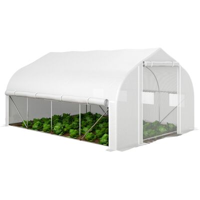 OEM Serra Da Giardino 4x3m A Tunnel Con Copertura In Pe, Porta E 8 Finestre Avvolgibili, Bianco OEM Serra Da Giardino 4x3m A Tunnel Con Copertura In Pe, Porta E 8 Finestre Avvolgibili, Bianco