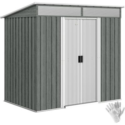 TORMATOR Casetta Da Giardino Con Porte Scorrevoli E Pavimentazione In Acciaio, 195x122x181.5 Cm, Grigio Chiaro TORMATOR Casetta Da Giardino Con Porte Scorrevoli E Pavimentazione In Acciaio, 195x122x181.5 Cm, Grigio Chiaro