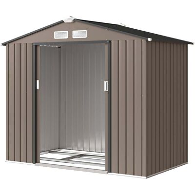 HELLOSHOP26 Casetta Da Giardino 213 X 130 X 185 Cm Capacità Porta Scorrevole Ventilazione Ottimizzata Stile Industriale In Acciaio Marrone 210004028 HELLOSHOP26 Casetta Da Giardino 213 X 130 X 185 Cm Capacità Porta Scorrevole Ventilazione Ottimizzata Stile Industriale In Acciaio Marrone 210004028
