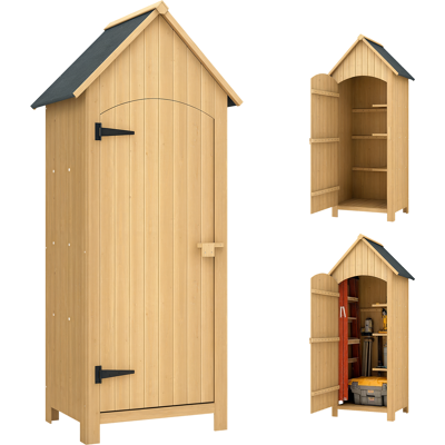 OEM Casetta Da Giardino In Legno Di Abete Con Anta, Armadio Da Esterno Porta Attrezzi Da Giardino Con 3 Mensole E Tetto In Asfalto Impermeabile, 77.5x54.2x179.5cm OEM Casetta Da Giardino In Legno Di Abete Con Anta, Armadio Da Esterno Porta Attrezzi Da Giardino Con 3 Mensole E Tetto In Asfalto Impermeabile, 77.5x54.2x179.5cm