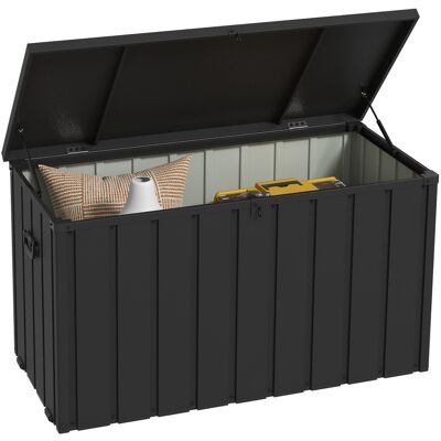Zone Cassetta Portaoggetti, Baule Da Giardino, Spazio Di Stivaggio 450l, 2 Ruote, Struttura In Acciaio, 125x61x70 Cm, Grigio Scuro Zone Cassetta Portaoggetti, Baule Da Giardino, Spazio Di Stivaggio 450l, 2 Ruote, Struttura In Acciaio, 125x61x70 Cm, Grigio Scuro