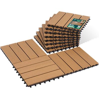 VOUNOT ® Set Da 16 Piastrelle Ad Incastro In Wpc 30x30 Cm, Pavimento Da Esterno Antiscivolo E Drenante, Tagliabili, Colore Legno VOUNOT ® Set Da 16 Piastrelle Ad Incastro In Wpc 30x30 Cm, Pavimento Da Esterno Antiscivolo E Drenante, Tagliabili, Colore Legno