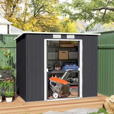 PZCC Casetta Da Giardino Esterna 2,4 M² 213x130x172 Cm Con Porta Scorrevole, Tetto Inclinato, Base Senza Pavimento E Finestre, Grigia PZCC Casetta Da Giardino Esterna 2,4 M² 213x130x172 Cm Con Porta Scorrevole, Tetto Inclinato, Base Senza Pavimento E Finestre, Grigia