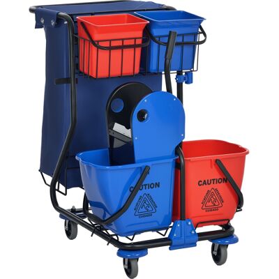 TORMATOR Carrello Pulizie Con Sacco Per Immondizia, 4 Secchi E Strizzatore Per Mocio, 93x80x97 Cm, Rosso Blu E Nero TORMATOR Carrello Pulizie Con Sacco Per Immondizia, 4 Secchi E Strizzatore Per Mocio, 93x80x97 Cm, Rosso Blu E Nero