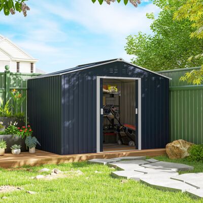 PZCC Casetta Da Giardino 4,9 M² 277x195x192 Cm Con 2 Porte Scorrevoli, Base Rinforzata (pavimento Non Incluso), Colore Grigio Scuro. PZCC Casetta Da Giardino 4,9 M² 277x195x192 Cm Con 2 Porte Scorrevoli, Base Rinforzata (pavimento Non Incluso), Colore Grigio Scuro.