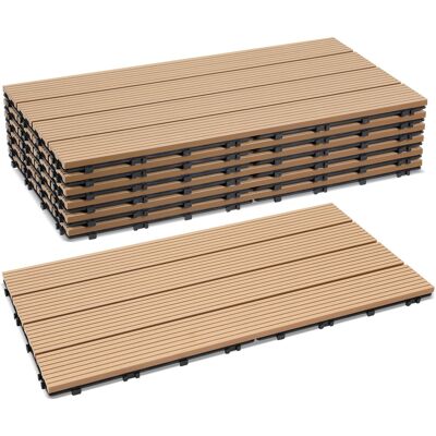 JIUBIAZ Set Di 6 Piastrelle Per Decking In Wpc, 4 Listelli, 1 M², 30 X 60 Cm, Teak, Piastrelle In Legno Composito Con Clip JIUBIAZ Set Di 6 Piastrelle Per Decking In Wpc, 4 Listelli, 1 M², 30 X 60 Cm, Teak, Piastrelle In Legno Composito Con Clip