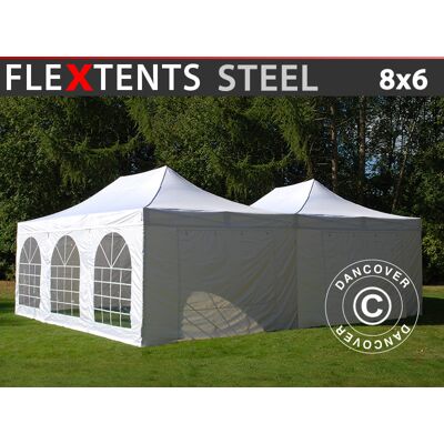 DANCOVER Gazebo Pieghevole Flextents Steel 8x6m Bianco, Incl. 8 Pareti Laterali DANCOVER Gazebo Pieghevole Flextents Steel 8x6m Bianco, Incl. 8 Pareti Laterali