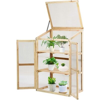 COSTWAY - Mini Serra Da Giardino A 3 Ripiani In Legno, Serra Da Esterno E Interno Per Piante E Orto Con Coperchio E Ante Apribili, Mini Serra Da Giardino E Balcone, 60 X 45 X 100 Cm COSTWAY - Mini Serra Da Giardino A 3 Ripiani In Legno, Serra Da Esterno E Interno Per Piante E Orto Con Coperchio E Ante Apribili, Mini Serra Da Giardino E Balcone, 60 X 45 X 100 Cm