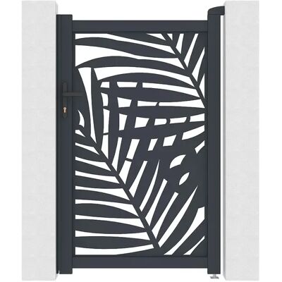 Unique Cancelletto Battente In Alluminio Con Motivo Tropicale In Taglio Laser L103 X H166 Cm Antracite - Togiro Unique Cancelletto Battente In Alluminio Con Motivo Tropicale In Taglio Laser L103 X H166 Cm Antracite - Togiro