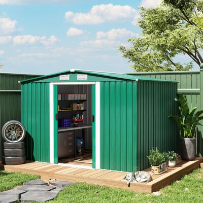 PZCC Capanno In Metallo 258x206x178 Cm 5,3 M² Con Porte Scorrevoli E Ventilazione Per Riporre Attrezzi, Colore Verde. PZCC Capanno In Metallo 258x206x178 Cm 5,3 M² Con Porte Scorrevoli E Ventilazione Per Riporre Attrezzi, Colore Verde.